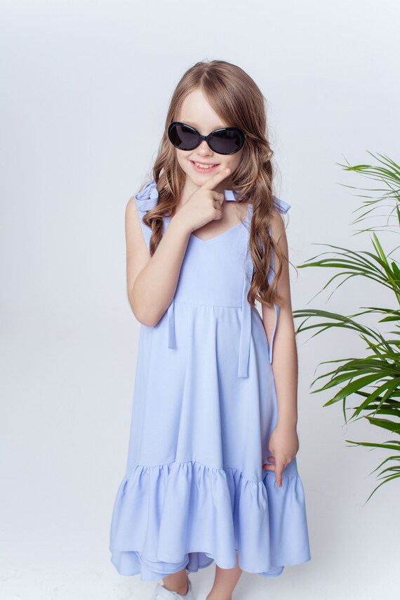 Powder Blue Girls Dress Flared Girls Dress Baby Blue Girls Dress Girls Summer Dress Party Dress for Girl Flower Girl Dress Girl