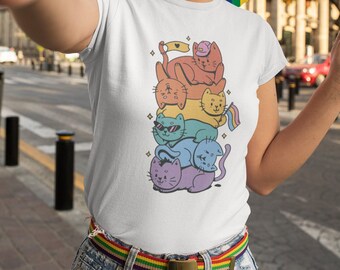 Regalos con temática de gatos, ideas de regalos para amantes de los gatos, camisetas LGTB, camisetas divertidas con gatos, camisetas arcoíris originales