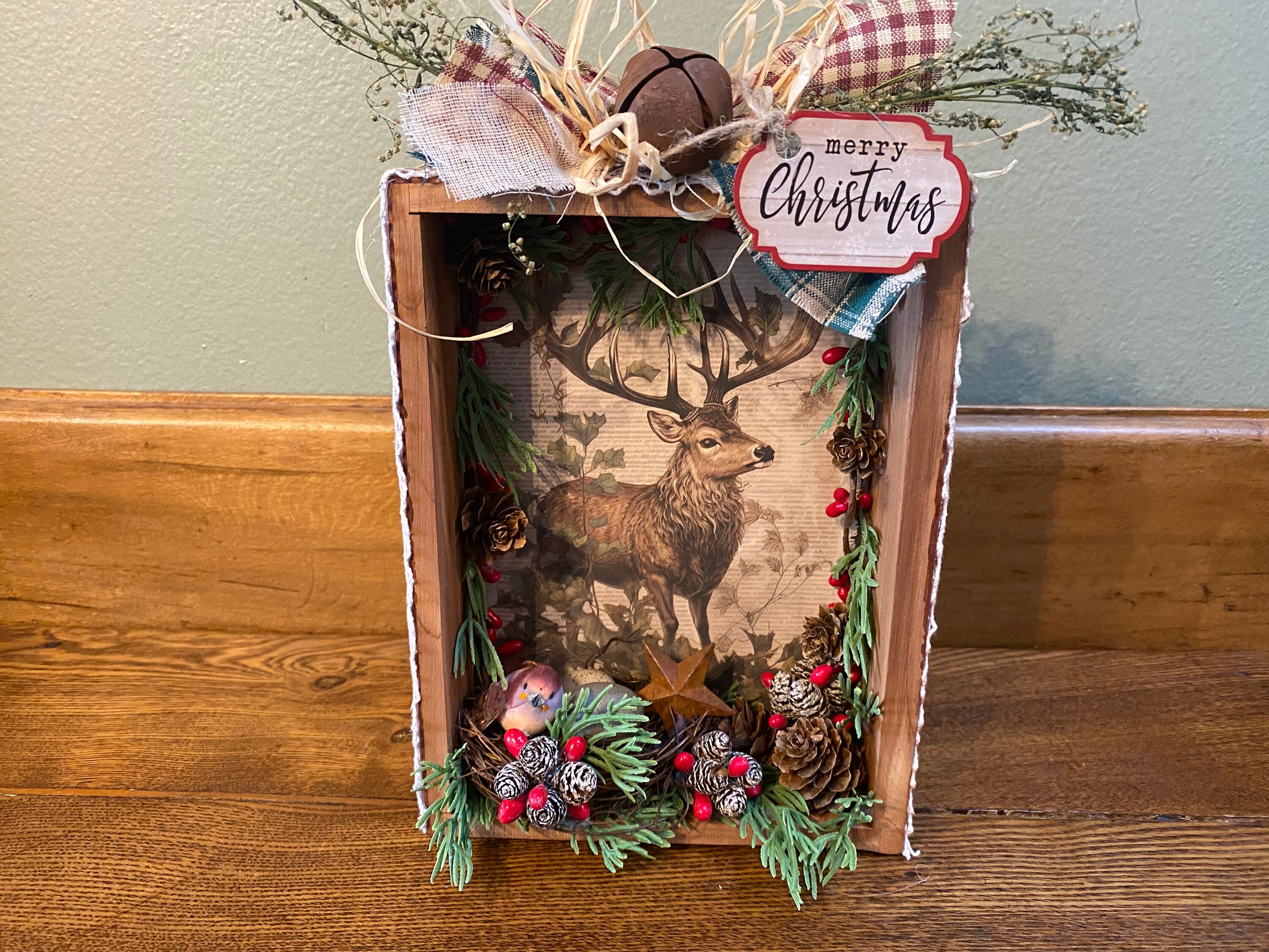 Reindeer Woodland IOD Transfer Shadowbox