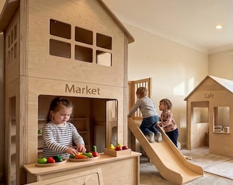 Wooden Play Town Set | Market, Cafe, Garage & Slide