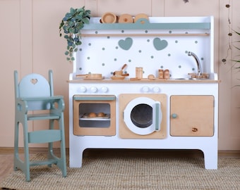 Handcrafted Wooden Play Kitchen: White & Green, Customizable