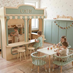 Personalized Wooden Kids Playhouse 4×6 ft | Custom Indoor Café & Bakery Theme | Toys + Furniture Included