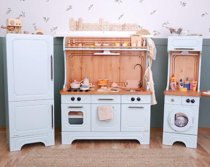 The Peak of Quality: Special Production Customizable Wooden Play Kitchen and Toys Complete Set | Play Kitchen for 3-6 or 7-11 Years Old