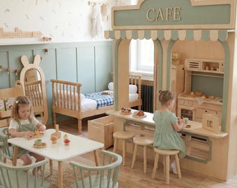Personalized Wooden Kids Playhouse 4×6 ft | Custom Indoor Café & Bakery Theme | Toys + Furniture Included