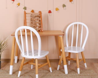 Customizable Montessori Kids Table with Windsor Chair & Bench