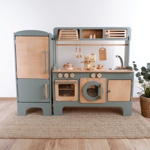 Handcrafed Wooden Play Kitchen With Hood and Microwave | Customizable | Play Area Pretend Play Toys