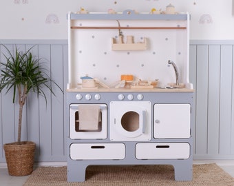 The biggest play kitchen for 10 year olds | Handmade Customizable Wooden Play Kitchen for 10 Year Old Kids | White and Pink