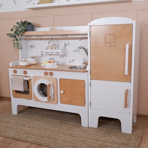 Handcrafted Wooden Play Kitchen: White & Natural Montessori Toy