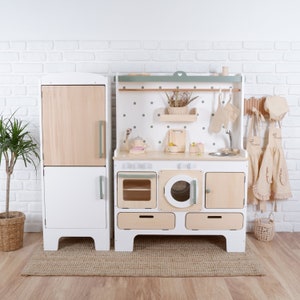 Handmade Wooden Play Kitchen: Customizable Montessori Kitchen Set