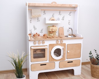 The biggest play kitchen for 10 year olds | Handmade Customizable Wooden Play Kitchen for 10 Year Old Kids | White and Pink