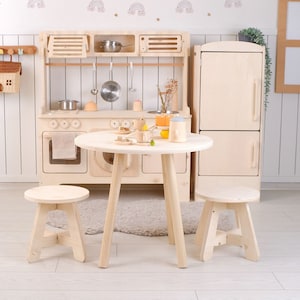Handcrafed Wooden Play Kitchen With Hood and Microwave Customizable Play Area Pretend Play Toys image 4