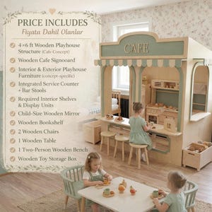 Personalized Wooden Kids Playhouse 4×6 Ft | Custom Indoor Café & Bakery ...