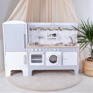 Handcrafted Wooden Play Kitchen: White & Gray, Customizable