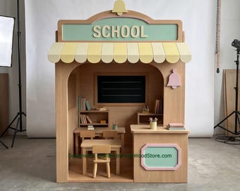 木製スクールプレイハウス + 子供用家具 | 25以上のテーマからお選びいただけます | オールインクルーシブのターンキープロジェクト