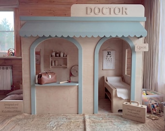 Casa de juegos de madera personalizada para niños, juego de rol, juego de simulación, 1,2 x 1,8 m