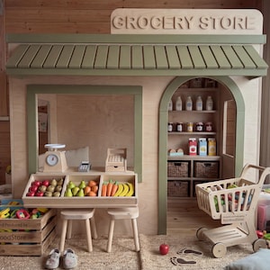 Wooden Kids Playhouse 4x6 ft | Personalized Indoor Playhouse | Choose 1 of 10 Role Play Themes | Wooden Furniture Included