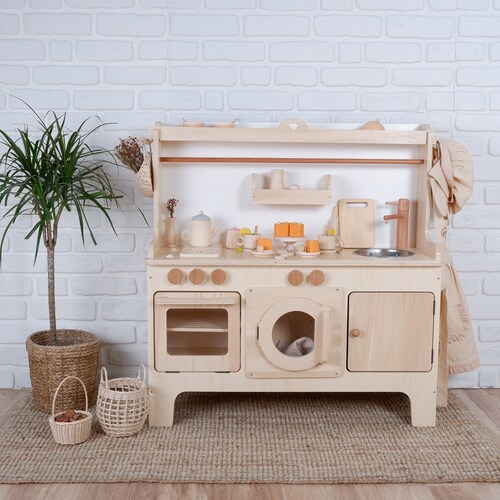 Handcrafted Wooden Play Kitchen: Natural Montessori Pretend Play