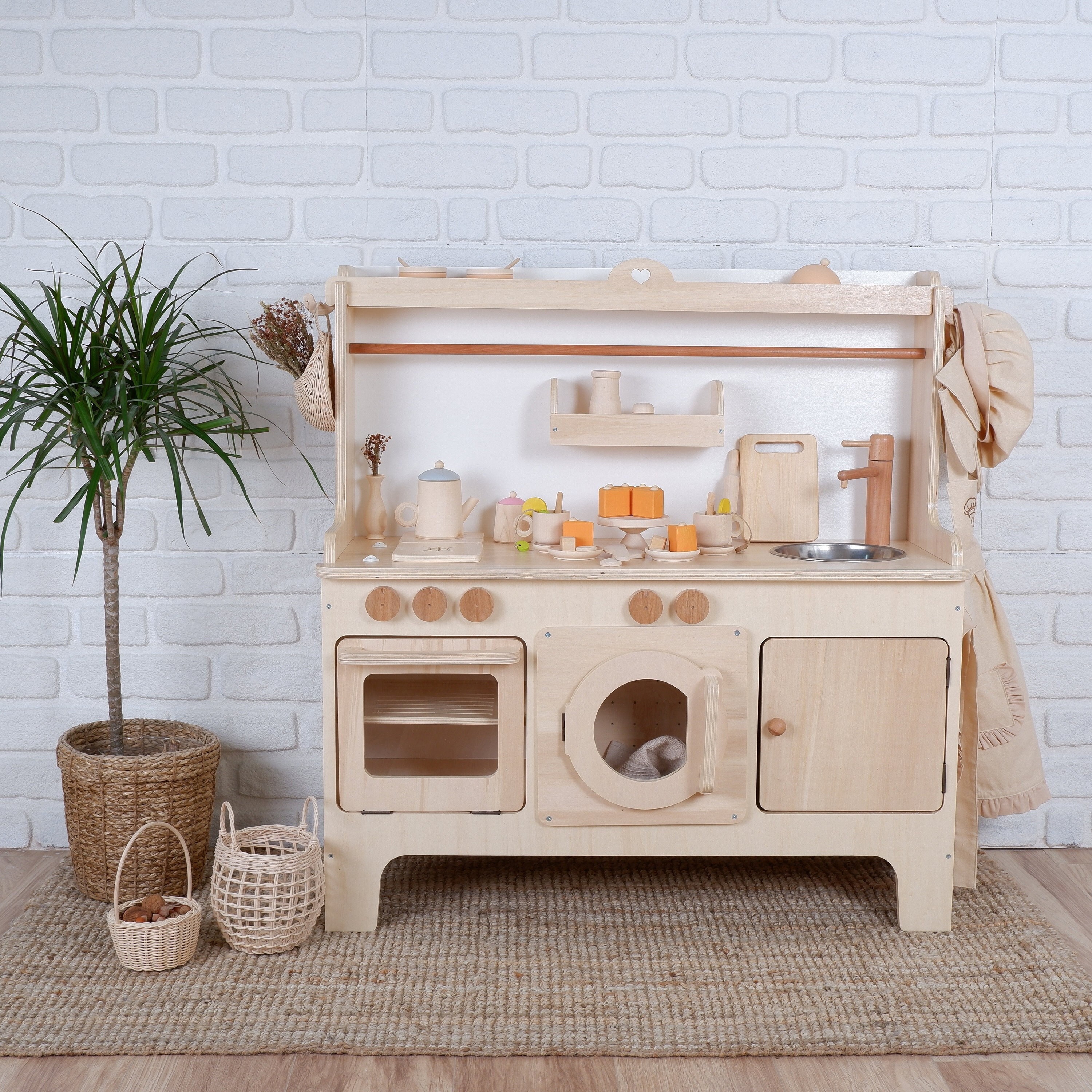 INFANS Kid Kitchen Playset, Pretend Wooden Toddler Kitchen Toy Set, Children Pretend Cooking Set with Accessories