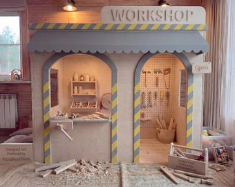 Casa de juegos de madera personalizada para niños de 1,2 x 1,8 m / Temas de juego de rol