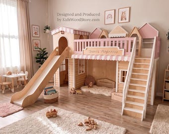 Indoor Wooden Playhouse Set | Modular Play Town with Slide & Rope Bridge