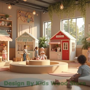 Wooden Playhouse for Kids: Pretend Play Town, Daycare Decor