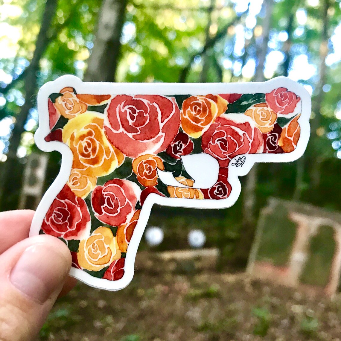 Gun Floral Watercolor Art Sticker - Etsy