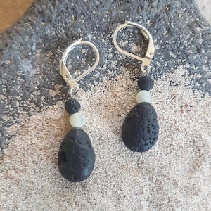 Natural lava stone earring - silver plate hook - natural stone jewelry - handcrafted jewelry