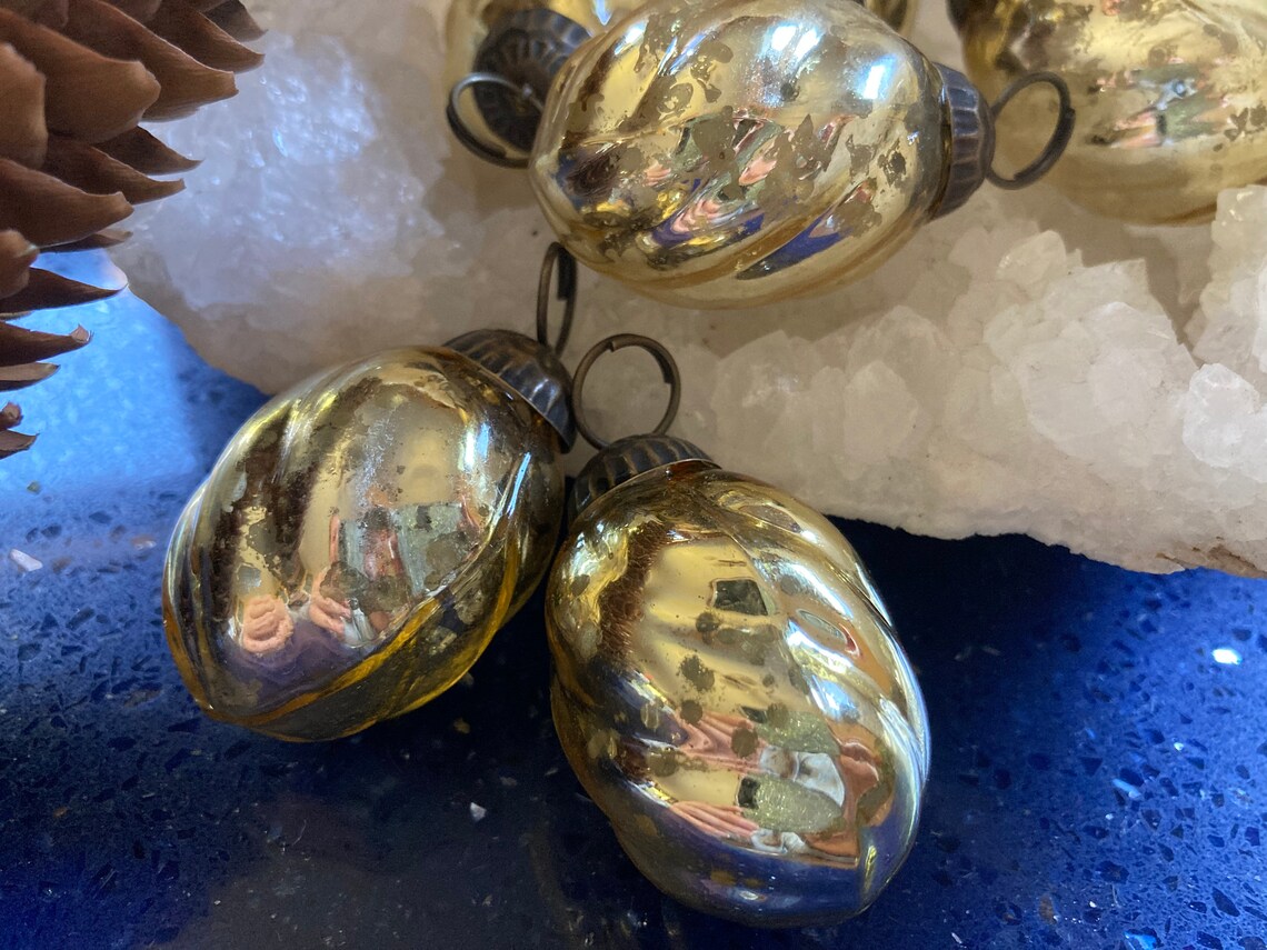 Mercury glass ornament gold antique glass ornament six pieces Etsy