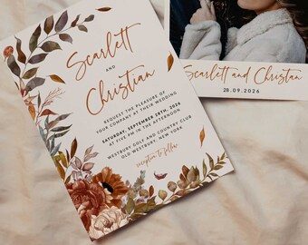 Autumn Wedding Invitation, Rustic Fall Wedding Invitation, Fall Wedding invites, Burnt Orange Wedding Invite, Terracotta wedding Invites