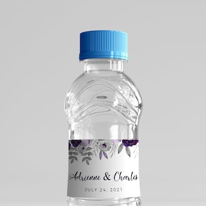 Wasserflaschen Etikett, Hochzeit Wasserflaschen Etikett, Wasserflaschen Etikett Personalisiert Wasserflaschen Label, Willkommen Etiketten, lila und silber floral