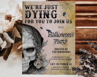 Plantilla de invitación de Halloween vintage editable, invitación de fiesta de Halloween, invitación de Halloween para adultos, invitación de fiesta de Halloween editable