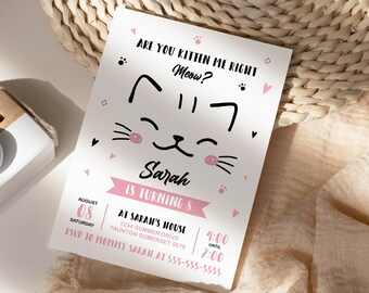 Redigerbar mall för kattungefödelsedagsfest, kattungefödelsedagsinbjudan, kattungefödelsedagsinbjudan, Har du rätt kattunge, jag mjauar