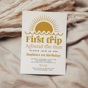 Boho First Trip Around The Sun Birthday Invitation, Boho Sun 1st Birthday Invitation, Sunshine Birthday invite, Girl First Birthday Retro