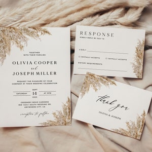 Pampas Grass Wedding Invitation Template Set, Invitation Set, Pampas grass Wedding invite, Boho Invitation, Wedding Invitation template set