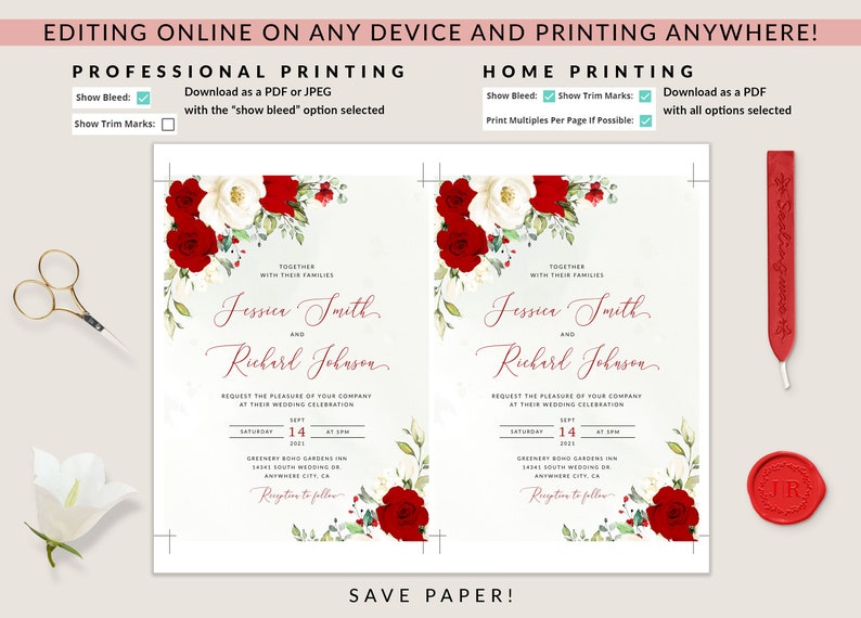 ROSIE - Red and White Roses Program, Red Roses Wedding Program, Red ...