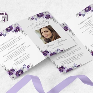 Funeral Program Template, Purple floral Funeral Program Template, Memorial Program Template, Funeral Memorial Program, In Loving Memory
