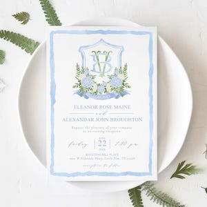 Weiß Blaue Hortensie Blume Hochzeitswappen - Monogramm Wappen - Printable Hochzeitseinladung - Hortensie Einladung - romantisches Hochzeitswappen