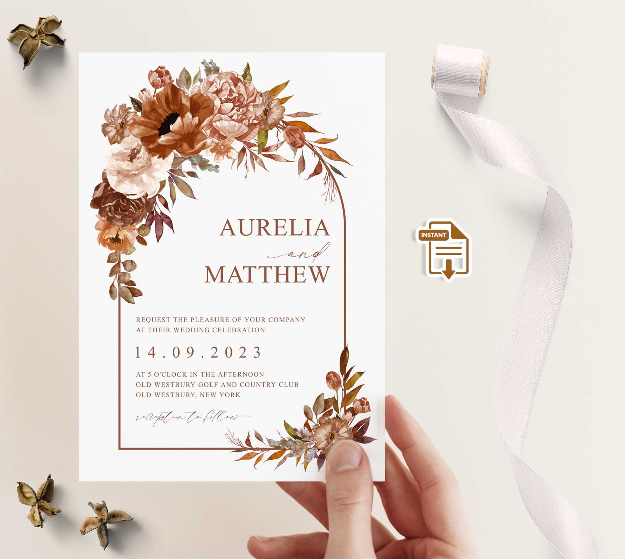 Etsy Fall Invitations Bohemian Rustic Fall Wedding Invitation Template, Autumn Invitations ...