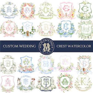 Custom Watercolor Floral Wedding Crests Clipart, Custom Wedding Crest Event Stationery, Digital Wedding Monogram | Pre-made Crests PNG
