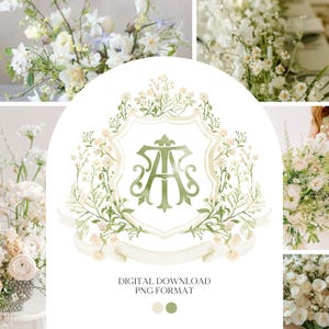 White WildFlower Wedding Crest - Monogram Crest - WildFlower Floral Luxury Watercolor Wedding Crest - Romantic Wedding Crest