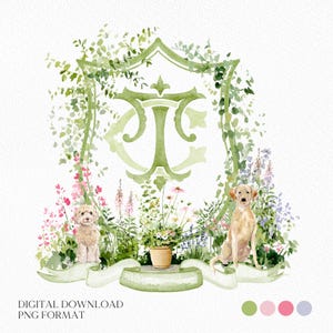 Romantic Garden Flower Wedding Crest - Monogram Crest - Watercolor Colorful Spring Floral Watercolor Wedding Crest - Romantic Wedding Crest