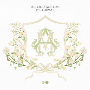 White WildFlower Wedding Crest - Monogram Crest - WildFlower Floral Luxury Watercolor Wedding Crest - Romantic Wedding Crest