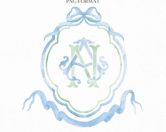 Brasão de casamento clássico moderno - Brasão de monograma - Brasão de casamento de aquarela de luxo - Brasão de casamento romântico - Letras iniciais de monograma personalizadas