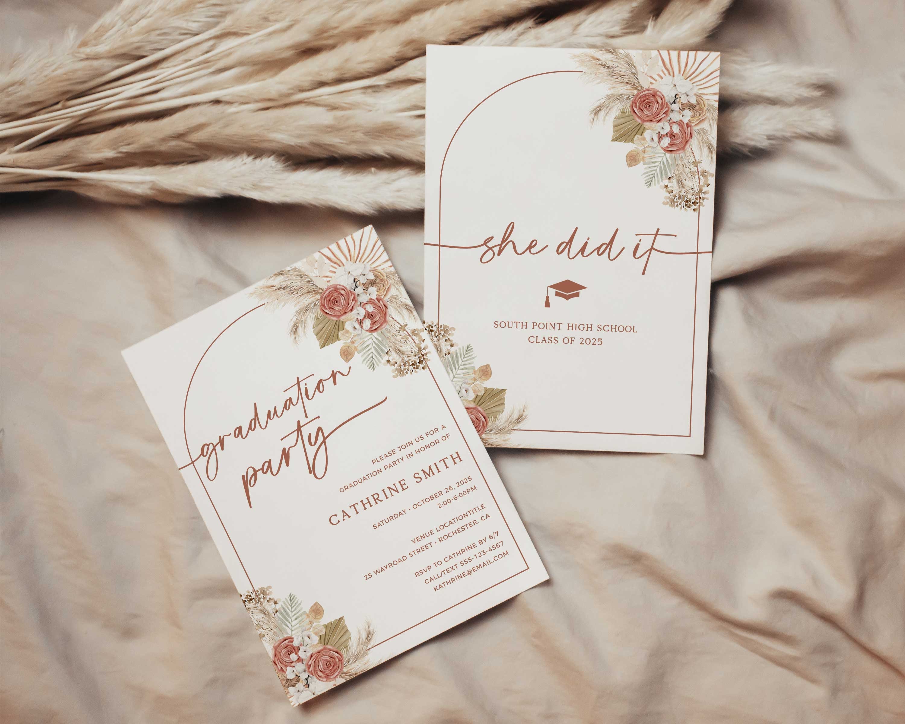 Boho Graduation Party Invitation, Minimalist Graduation Announcement