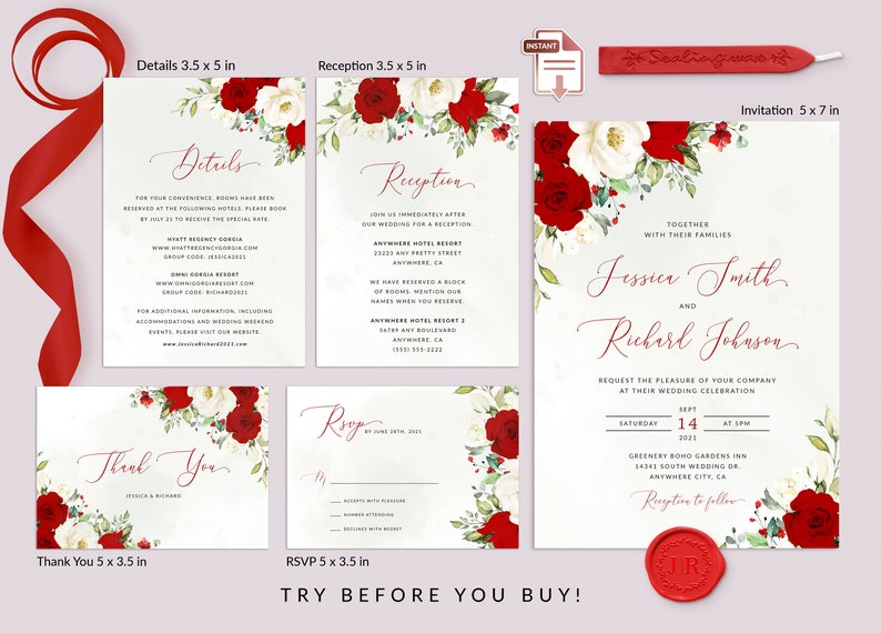 ROSIE Red Floral Wedding Evite Invitation Electronic Card - Etsy