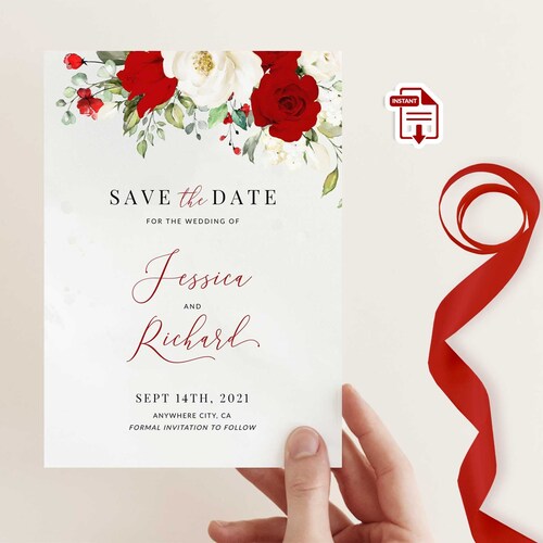 Red Roses Save the Date Template Editable Save the Date - Etsy