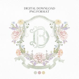 Botanischer Garten Blumen Hochzeitswappen - Monogramm Wappen - Floraler Luxus Aquarell Hochzeitswappen - Romantisches Hochzeitswappen - Vintage Floral