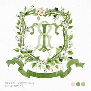 Romantic Garden Flower Wedding Crest - Monogram Crest - Watercolor Colorful Spring Floral Watercolor Wedding Crest - Romantic Wedding Crest