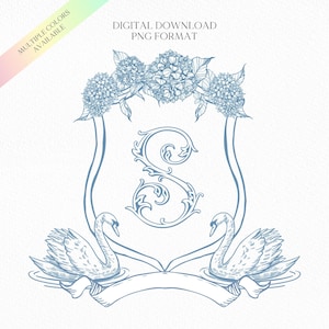 Vintage Hydrangea Flower Wedding Crest - Monogram Crest - Hydrangea Floral Luxury Line art Wedding Crest - Romantic Wedding Crest