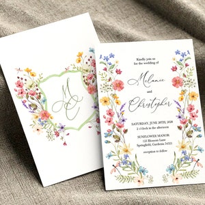 Wildblumen Hochzeit Einladung Vorlage, druckbare Hochzeitseinladung, Hochzeitseinladung, Pastell Wildblumen Einladung, Blumenkranz einladen